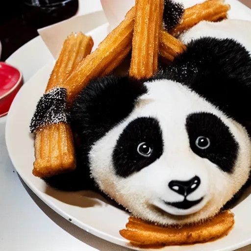 Image similar to Panda eating churros, Chinese scrolls