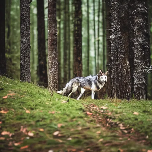 Image similar to A wolf roaming in the forest, EOS-1D, f/1.4, ISO 200, 1/160s, 8K, RAW, unedited, symmetrical balance, in-frame