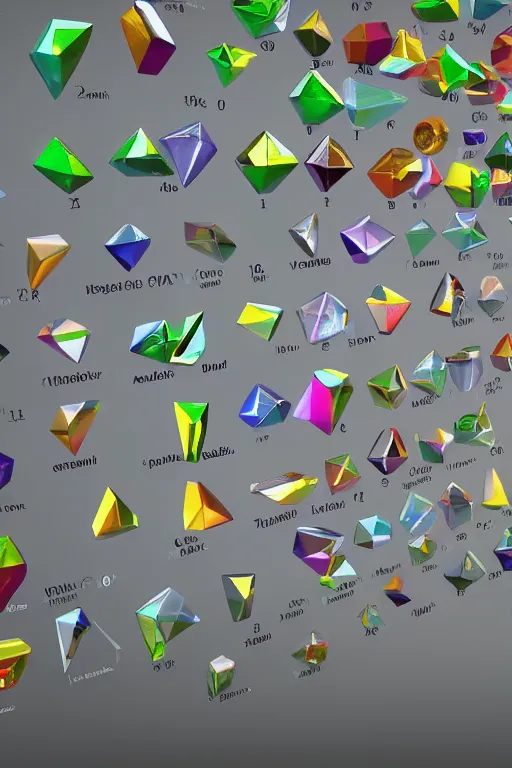 Image similar to a collection of prisms of all the chemical elements in the world, unreal engine