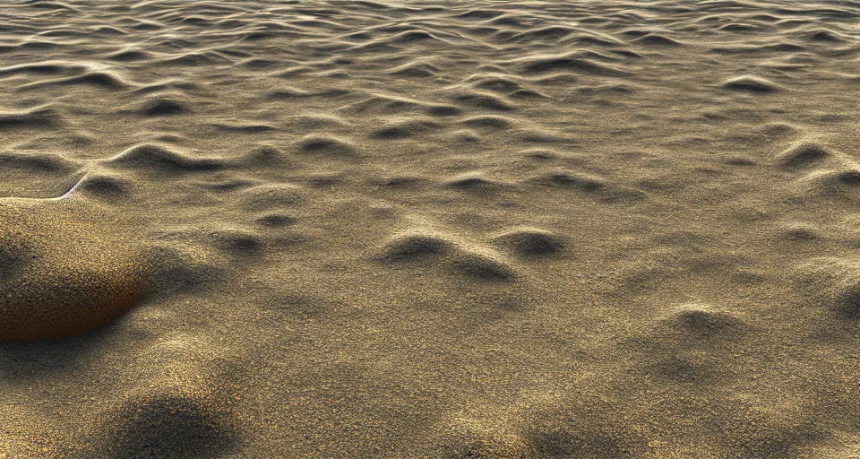 Image similar to quixel render of a sandy beach, detailed sand and rock textures, realistic water, lumen lightmap, 3 d rendered environment