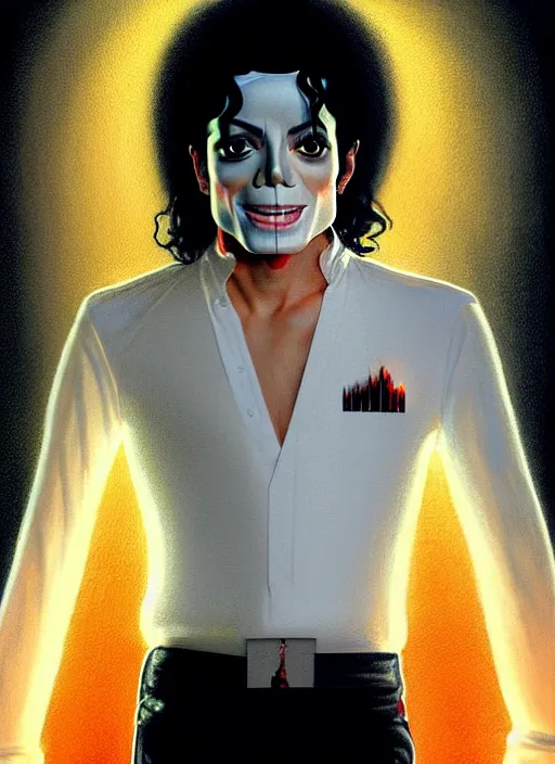 Prompt: symmetry!! portrait of michael jackson in scream music video, cottagecore!! full body, glowing lights!! intricate, elegant, highly detailed, digital painting, artstation, concept art, smooth, sharp focus, illustration, art by artgerm and greg rutkowski and alphonse mucha