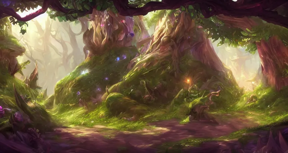 Prompt: Enchanted and magic forest, by League of Legends concept artists