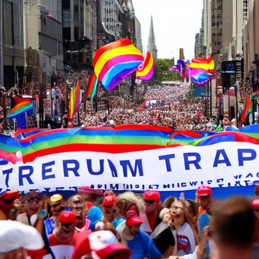 Prompt: donald trump in a gay pride parade,