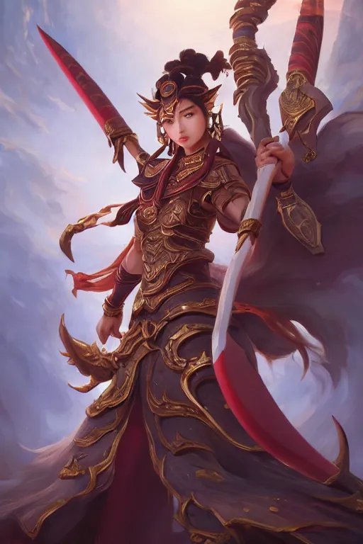 Prompt: a masterpiece portrait of nezha, legendary god holding spear, hero action pose, fantasy character portrait, hyper detailed, digital painting, 8 k realistic, trending on artstation, sharp focus, dof, by fenghua zhong, artgerm, ne zha from smite, tsuyoshi nagano, phonenix in background