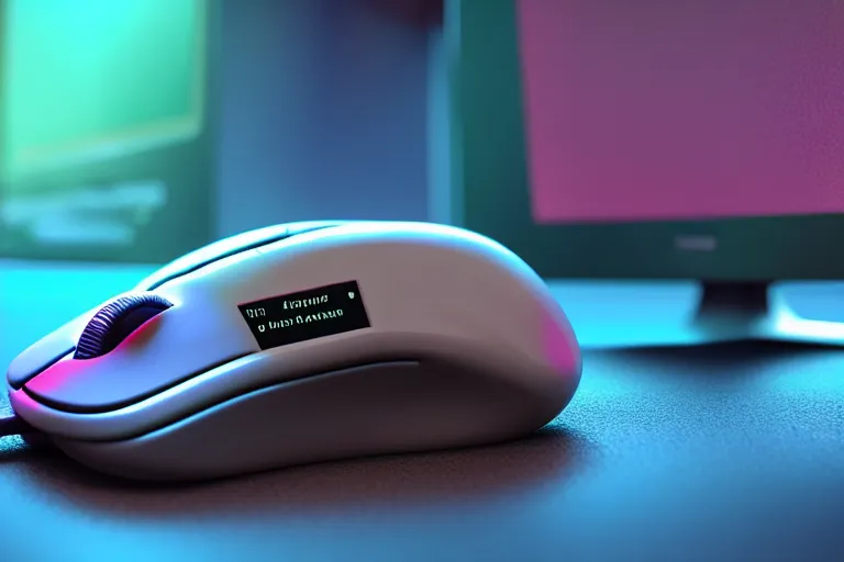 Prompt: A mouse is working on a computer detailed, colorful, 4k, in the style of retro future,