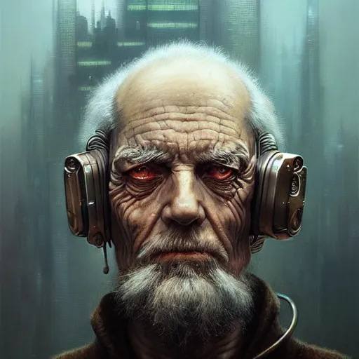 Image similar to a detailed portrait of cyberpunk old man by Tomasz Alen Kopera and Peter Mohrbacher