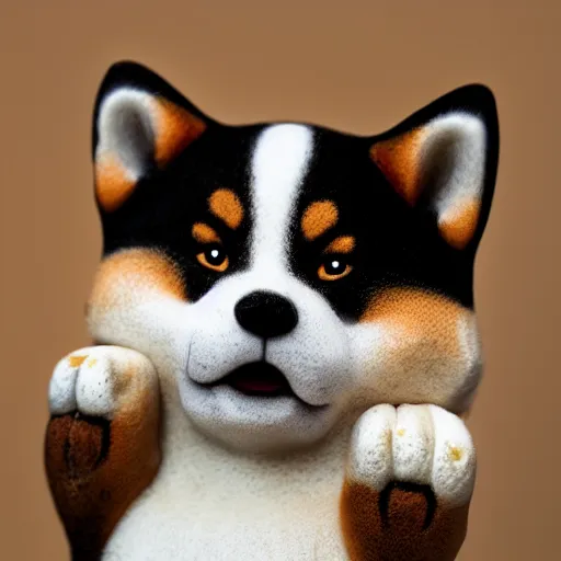 Image similar to close - up portrait of shiba inu holding club in hands, ( eos 5 ds r, iso 1 0 0, f / 8, 1 / 1 2 5, 8 4 mm, postprocessed, sharp )