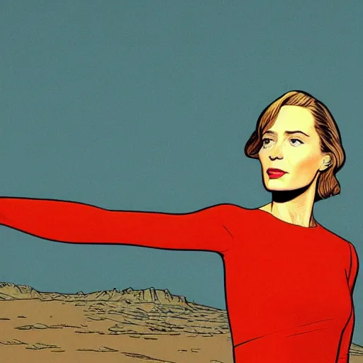 Image similar to emily blunt retro minimalist portrait by jean giraud, moebius starwatcher comic, 8 k