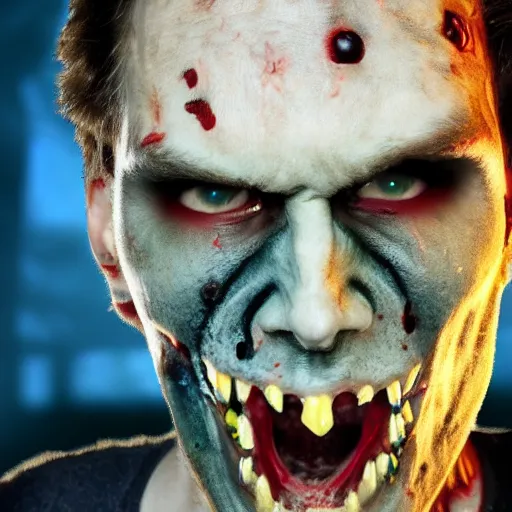 Image similar to zombie jerma985, detailed, 4k, high definition, wide shot, cinematic lens, terrifying, uncanny