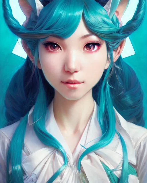 Prompt: portrait of disney hatsune miku, intricate, elegant, highly detailed, digital painting, artstation, concept art, smooth, sharp focus, illustration, art by artgerm and greg rutkowski and alphonse mucha and uang guangjian and gil elvgren and sachin teng and wlop!!!, symmetry!!
