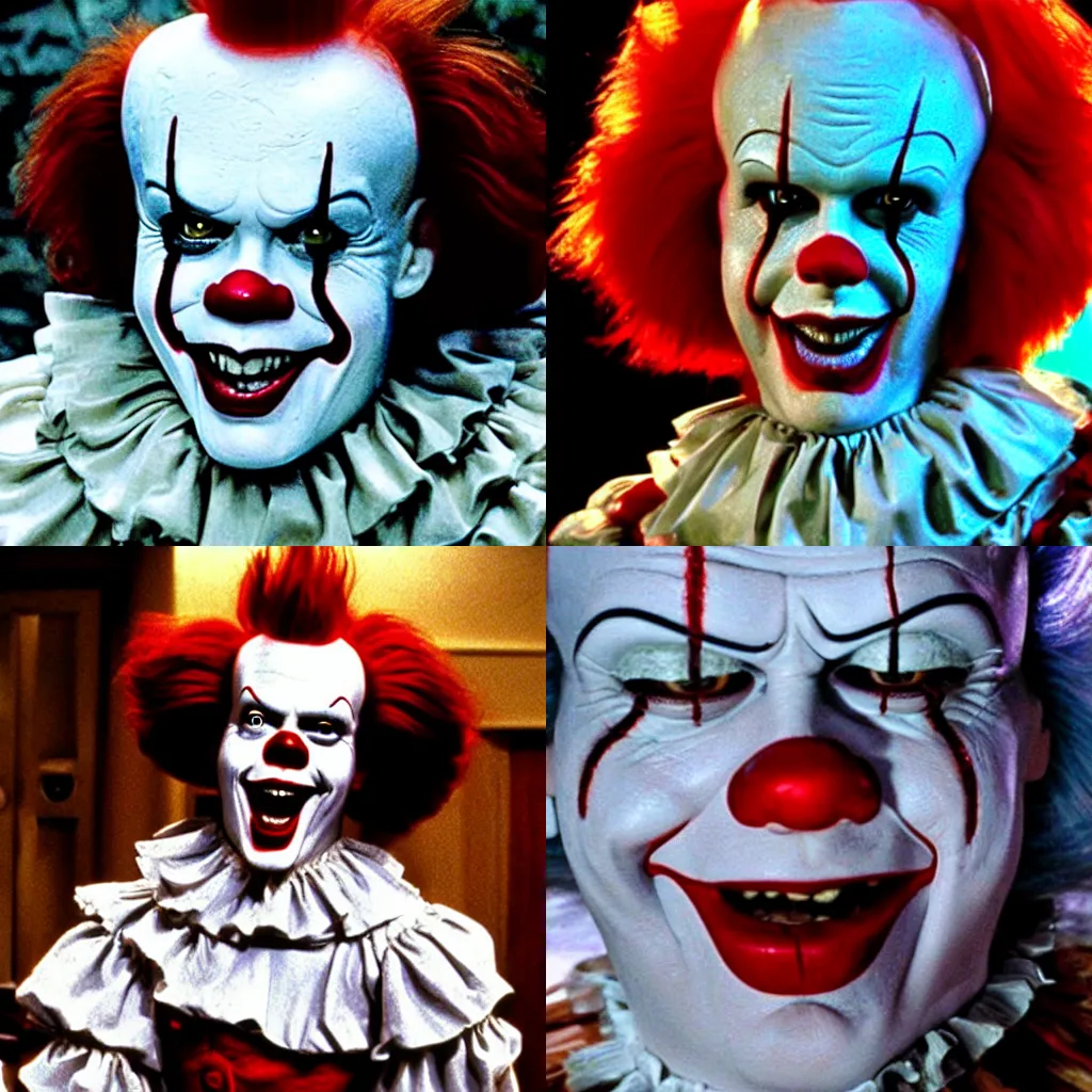 Prompt: Jim Carrey as Pennywise the clown, from the movie IT