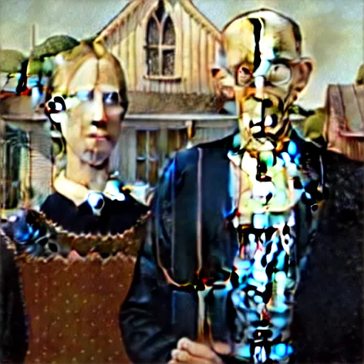 Image similar to American Gothic by Hieronymus Bosch