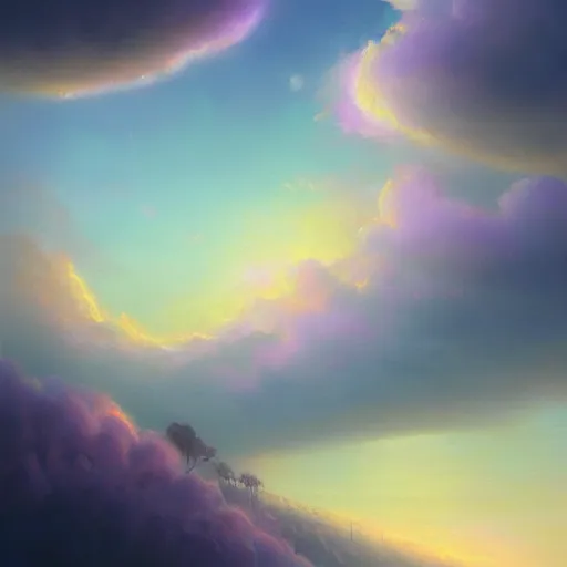 Prompt: a painting of a pastel sky dreamscape, purple clouds, subconscious, imagination, a detailed matte painting by marc simonetti, deviantart, trending on artstation