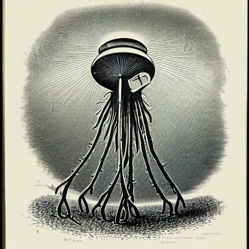 Prompt: beautiful woodcut illustration, scientifically accurate color plate from the book “ various bacteriophages ” published in 1 8 6 2 by gustave dore