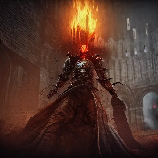 Image similar to Dark Souls video game boss concept, realistic, rendered in Octane