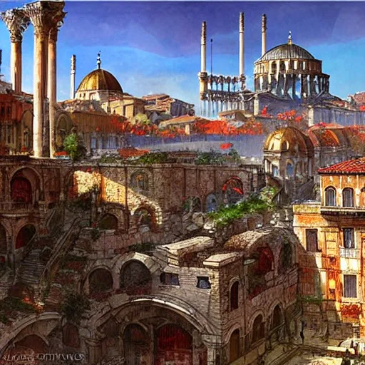 Prompt: The Roman city of Constantinople, by Marc Simonetti