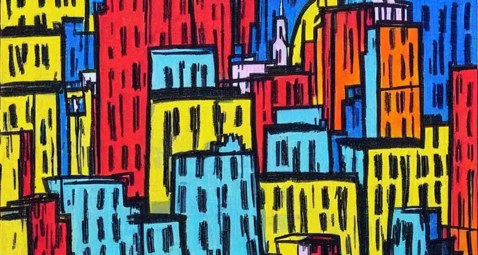 Image similar to color sketch of the london skyline, highly detailed, dramatic lighting, intense shadows, rich deep colours, by roy lichtenstein