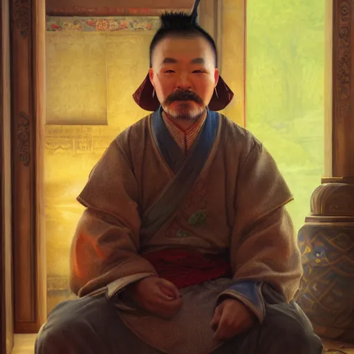 Image similar to portrait painting of a chinese taoist priest about 3 0 years old, like zunlong by wenjun lin, irakli nadar, bright colors, octopath traveler, wenjun lin, unreal engine 5 highly rendered, global illumination, radiant light, detailed and intricate environment