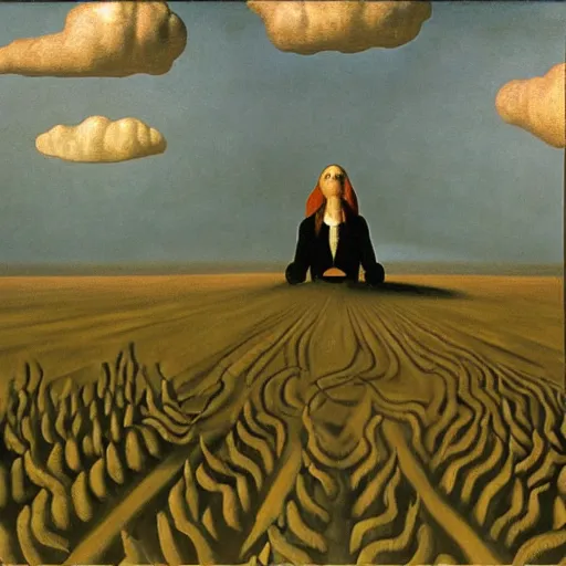 Image similar to the clouds of fear by Grant Wood, oil on canvas