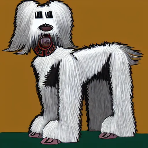 Image similar to robotic bearded collie that's a robot. digital art. fetch. arf.