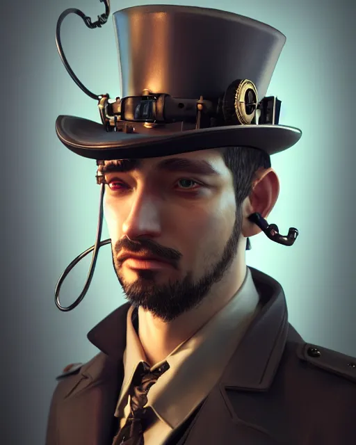 Prompt: steampunk male portrait, handsome, detective coat, steampunk monocle, complex 3 d render by ilya kuvshinov, peter mohrbacher, greg rutkowski, ryohei hase, dramatic lighting, intricate, highly detailed, sharp focus, luminous, unreal engine, blender, artstation, masterpiece, ray tracing