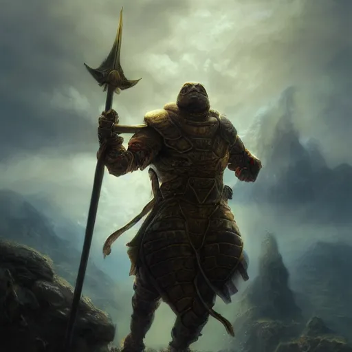 Image similar to a turtle hero raises his long sword high, dramatic light, arctic temple background, clouds, golden hour, high detail, fantasy background, painted by stanley lau, painted by greg rutkowski, painted by stanley artgerm, digital art, trending on artstation