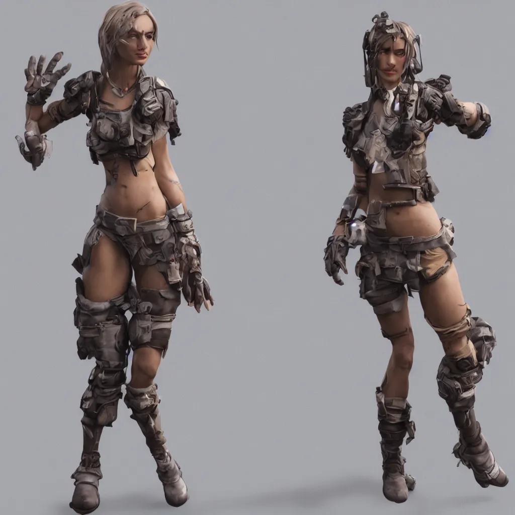 Image similar to female game character with multiple arms, highly detailed, octane render, bokeh