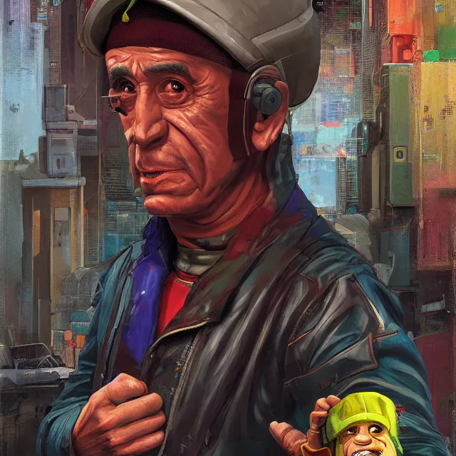 Prompt: a cyberpunk digital painting of El Chavo del Ocho Chaves by Brom