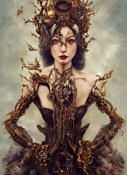 Prompt: expressive photo of sophia lauren, ornate headpiece made from metals, hyper maximalist, elegant, body horror, by karol bak nd yoshitaka amano and greg rutkowski and jeremyg lipkinng and artgerm, photorealistic, fashion photography, hyperrealistic, photography