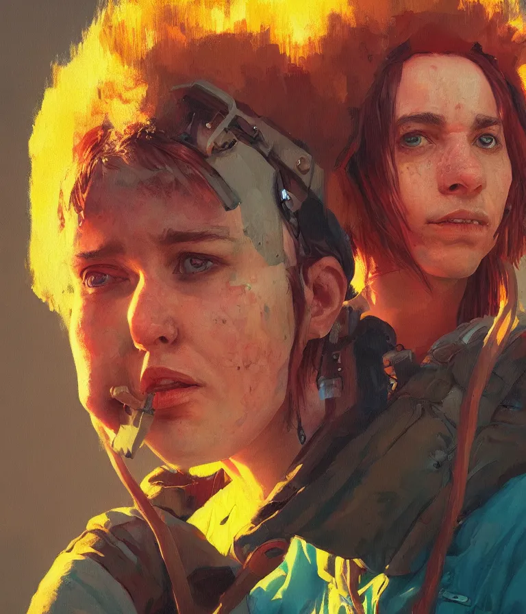 Image similar to a portrait of a punker in a painting from stalenhag, 4 k, 8 k, hdr, artstation, concept art