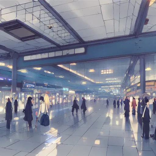 Prompt: Shinjuku Station, Anime concept art by Makoto Shinkai