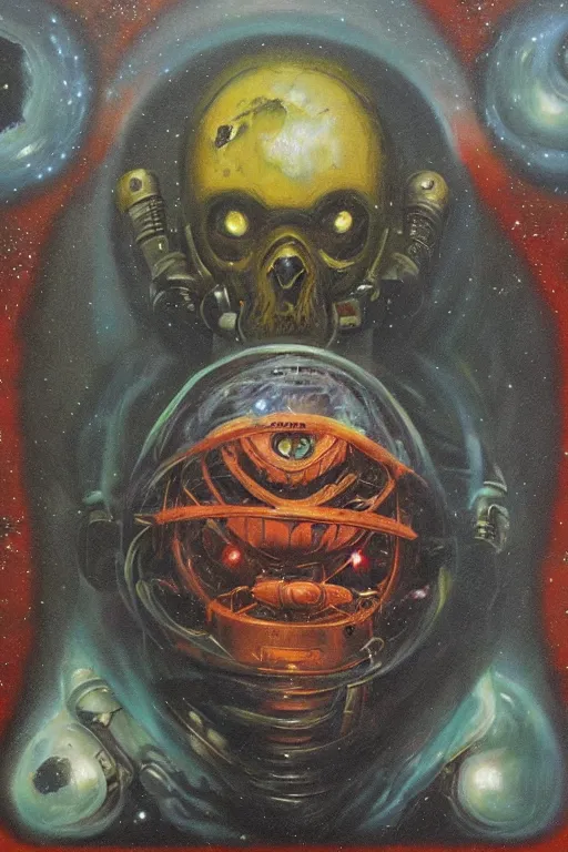 Image similar to space horror by jack vance, mike mignogna, highly detailed, vintage dark sci fi, oil painting