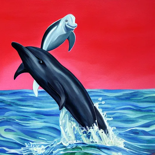 Image similar to boris johnson riding a dolphin, painting