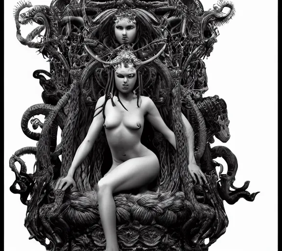 Image similar to intricate detailed artwork of medusa sat on a throne. concept art, artstation, deviantart, cgsociety. 4 k