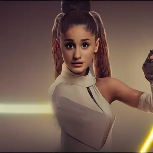 Image similar to Ariana Grande in star wars, light saber,. 8K resolution. award winning photography,