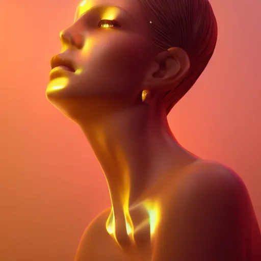 Image similar to golden goddess, trending on artstation, cinematic light, pastel colors, volumetric shading, high radiosity dull skin, global illumination, radiant light, soft light, soft color dodge, subsurface,