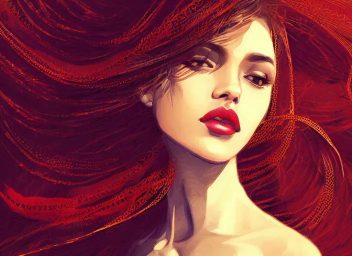 Image similar to woman love woman, sweet hugs, royal dress, gold trim, atmoshperic, elegant, sharp focus, sand sea, red sun, huge lips, by 3 8 0 light & color female reference pictures, trending on artstation, intricate details