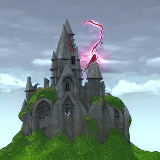 Prompt: a devil castle with lightning hitting it, in the style of Jim Burns, studio ghibli, fantasyunreal engine