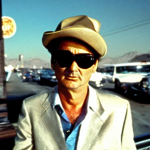 Image similar to bill murray in fear and loathing in las vegas, movie still, promotional shot