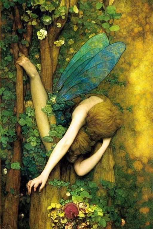 Image similar to a beautiful faerie, golden ratio, detailed, rainbowshift, by maxfield parrish, john william waterhouse, brian froud