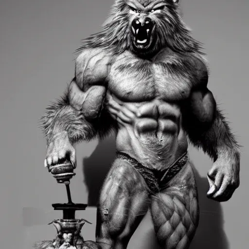 Image similar to wolf werewolf wolfman furry hairy fluffy bodybuilder wearing a monk robes holding incense burner. natural lighting by ruan jia, portrait