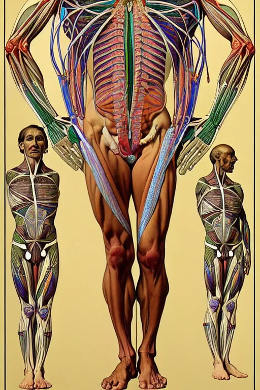 Prompt: extremely psychedelic anatomically accurate diagram of the full human muscular system, full body, intricate parts, fine details, hyper realistic, elegant minimalism, by seichen, alphonse mucha, surreal