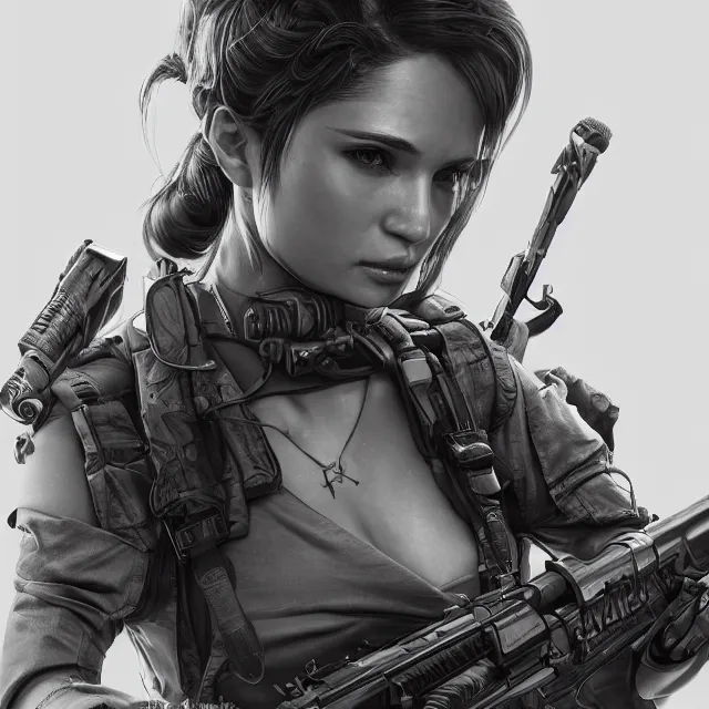 Image similar to the photorealistic portrait of lawful neutral female futuristic marine sniper as absurdly beautiful, gorgeous, elegant, young gravure idol, an ultrafine hyperdetailed illustration by kim jung gi, irakli nadar, intricate linework, bright colors, octopath traveler, final fantasy, unreal engine 5 highly rendered, global illumination, radiant light, detailed and intricate environment