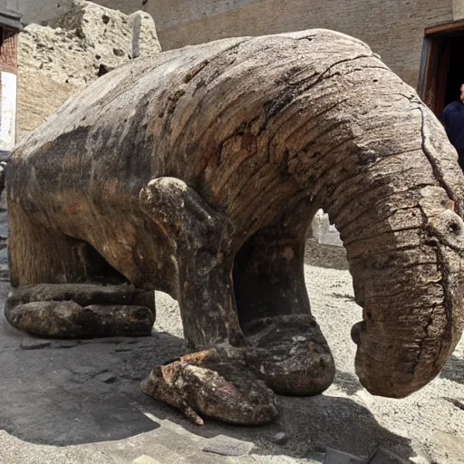 Image similar to petrified mammoth found in ruins of pompeii