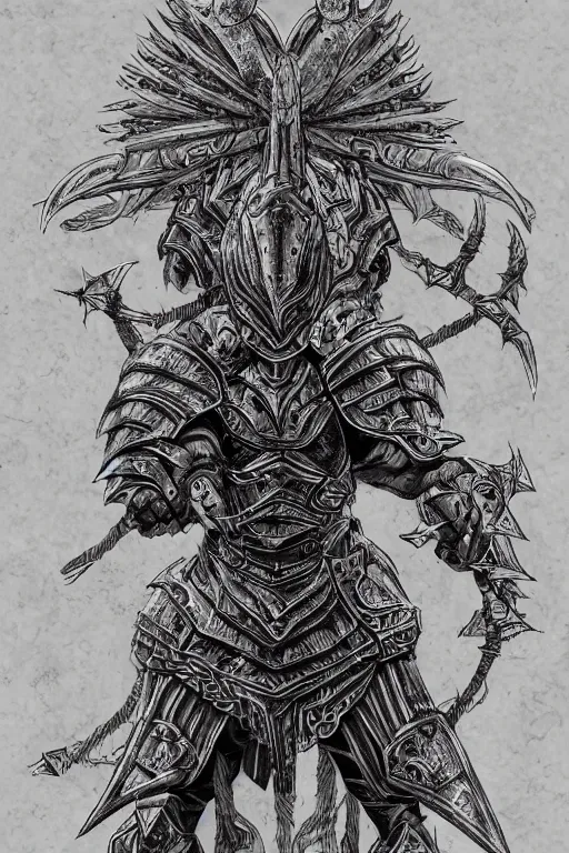 Image similar to armoured warrior, symmetrical, highly detailed, digital art, thorn themed armour, sharp focus, trending on art station, kentaro miura manga art style