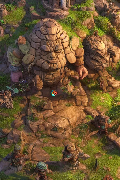 Image similar to zelda fantasy art giant golem troll wood rock greeble gemstone, global illumination ray tracing hdr fanart arstation by sung choi and eric pfeiffer and gabriel garza and casper konefal