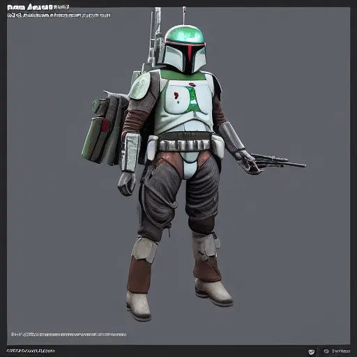 Image similar to Boba Fett, an ambient occlusion render by Shinji Aramaki, featured on zbrush central, toyism, rendered in unreal engine, polycount, hard surface modeling