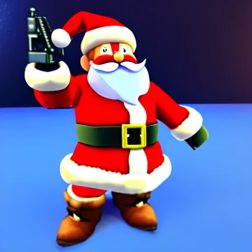 Image similar to santa claus first person shooter, nintendo 6 4 screenshot, low poly, aliased