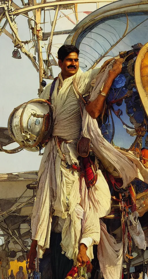 Prompt: close up of an Indian doctor disembarking from an airplane at Heathrow, sun shining, photo realistic illustration by greg rutkowski, thomas kindkade, alphonse mucha, loish, norman rockwell.