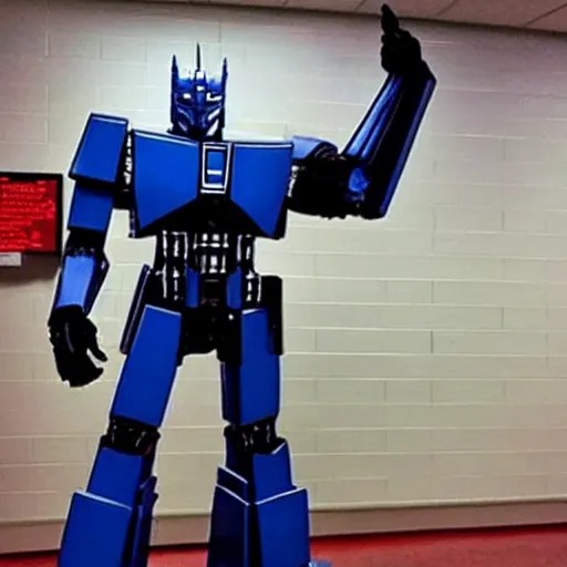 Image similar to optimus prime standing in line at the dmv